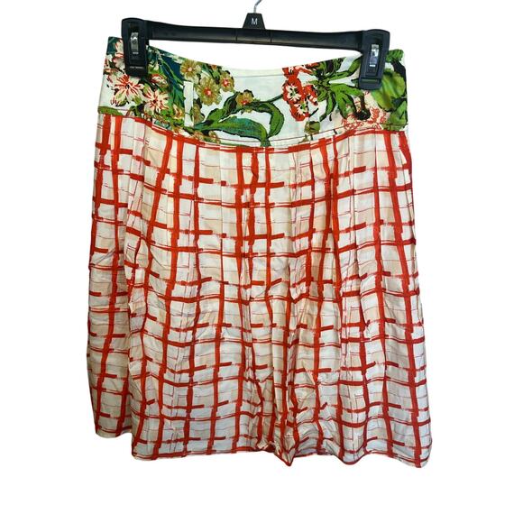 Maeve Anthropologie Midi Length Plaid Floral Viscose Silk Skirt Size 6 - Picture 1 of 9